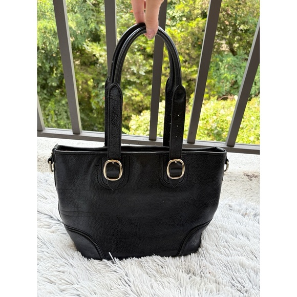 Burberry Authentic Classic Black Leather Textured Tote Plaid Interior - Picture 2 of 15